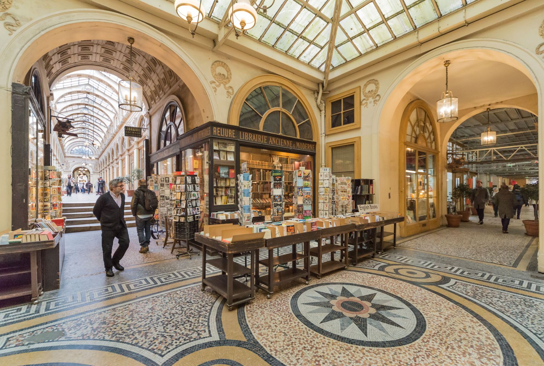 Inside the Galerie Vivienne, under its glass roof