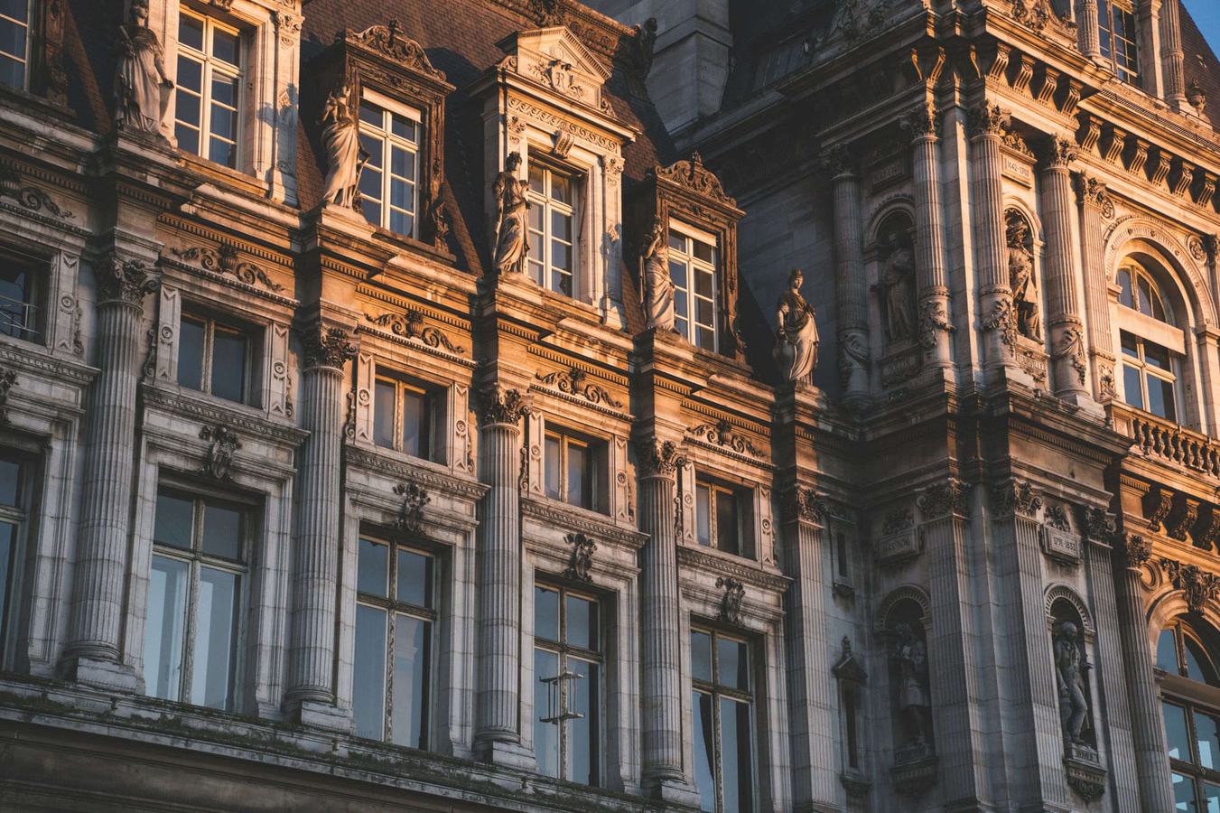 The ornate façade of the Hôtel de Ville in Paris